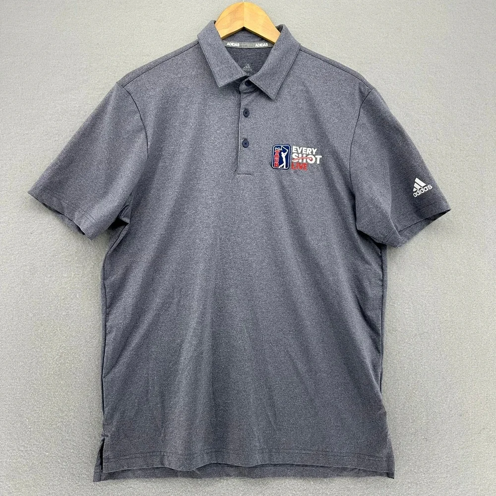 Adidas Golf Polo Shirt Every‎ Shot Live TV Gray Performance Mens M Retro Preppy